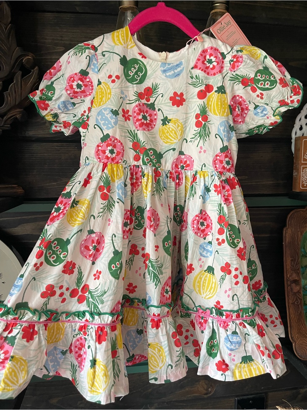 Ollie Jay Green Aura Vintage Ornament Dress Girls Size 4 NEW
